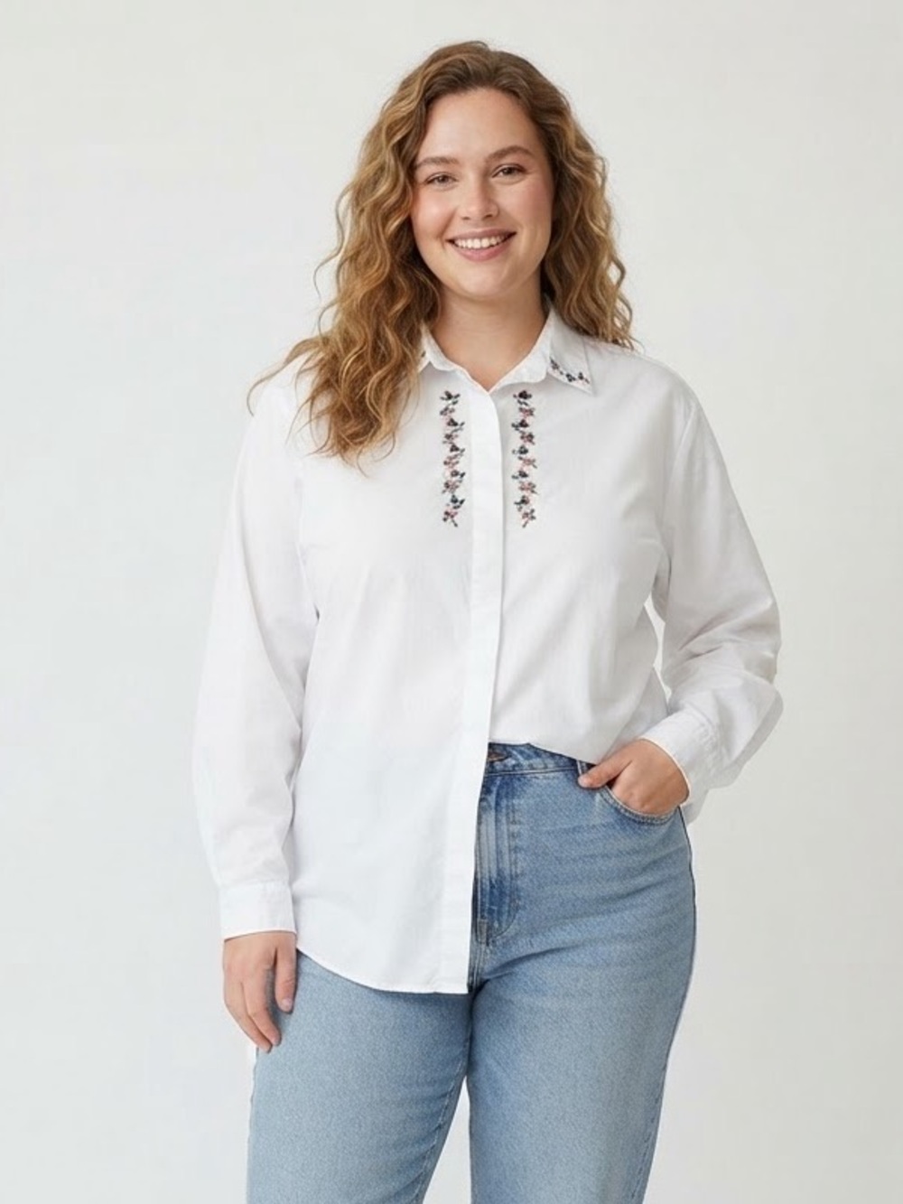 Vintage Tabi Woman Embroidered Floral Button Down Shirt 2X Plus Size Cottagecore